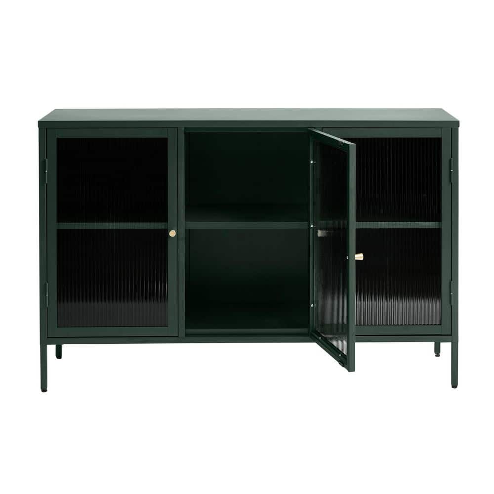 Refined Modern Black and Gold Metal Sideboard with Glass Panel Doors