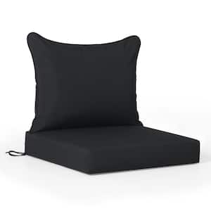 FadingFree (Set of 1) 25 in x 25 in Outdoor Patio Deep Seating Lounge Chair Seat Cushion and Back Pillow Set, Black