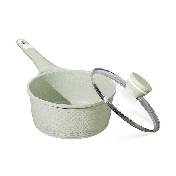 1.5QT Granite Coating Non Stick Sauce Pan with Glass Lid, PFOA Free and Dishwasher Safe, Induction Compatible