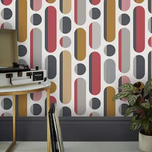 Morse Red and Grey Matte Non Woven Removable Paste the Wall Wallpaper