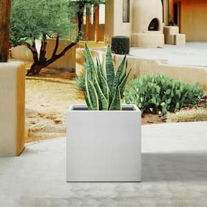12 in. L Square Solid White Concrete Plant Pot, Modern Planter, Outdoor Garden Flower Pot for with Drainage Hole
