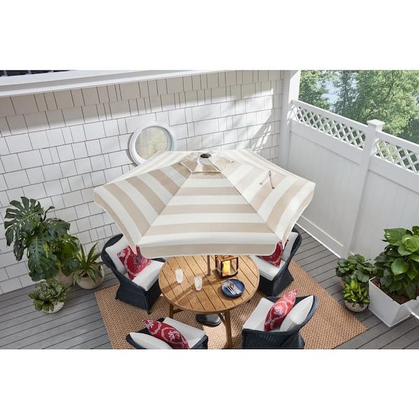 7.5 ft. Market Crank and Tilt Outdoor Patio Umbrella in Tan and White Cabana Stripe