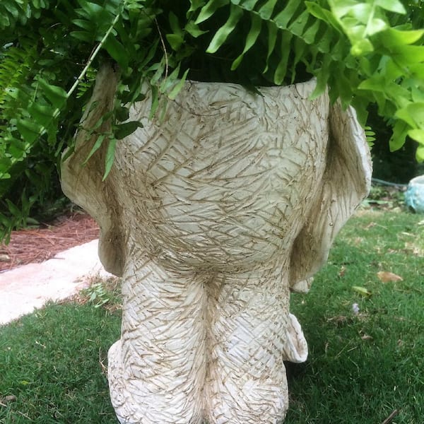 Homestyles 18 in. Antique White Elephant Muggly Mascot Animal Statue Planter Holds A 7 in. Pot