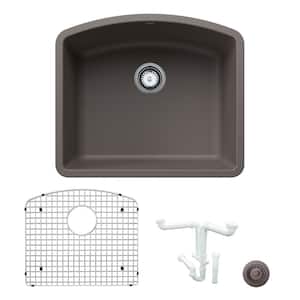 Diamond 24 in. Undermount Single Bowl Volcano Gray Granite Composite Kitchen Sink Kit with Accessories