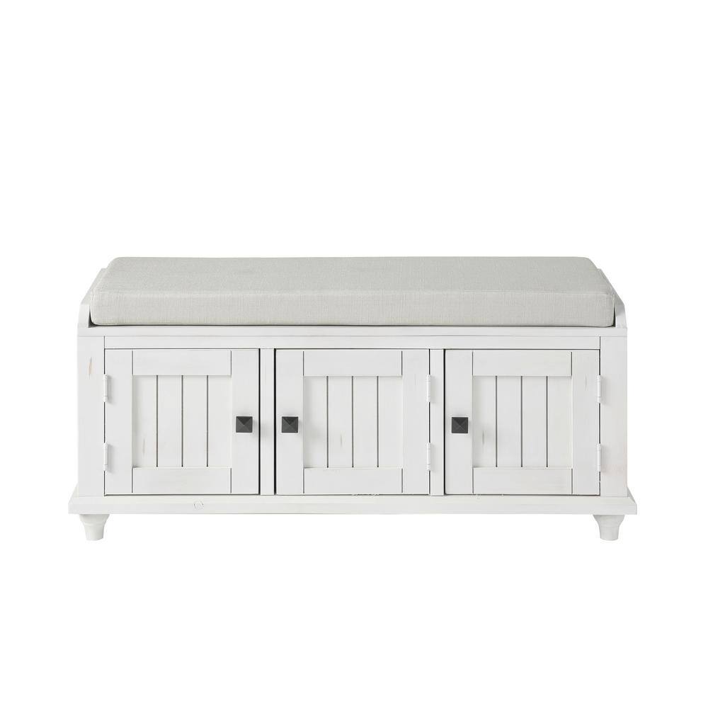 GODEER White Homes Wood Storage Bench With 2 Cabinets WF195952LXLAAA   White Dining Benches Wf195952lxlaaa 64 1000 