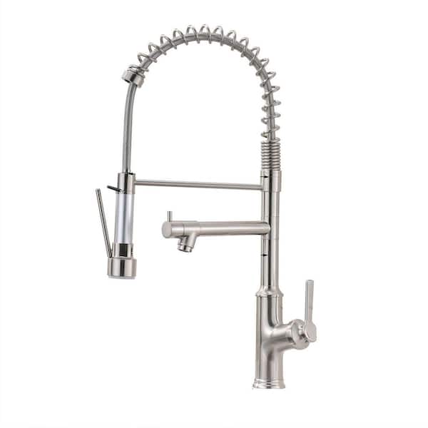 Aosspy Double-Handle Pull-Down Sprayer Kitchen Faucet in Brushed Nickel