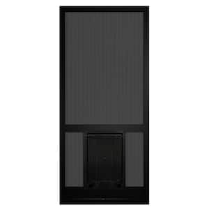 80 in. x 36 in. Black Aluminum Hinged Screen Door with Pet Door