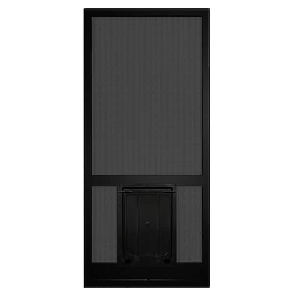 PCA 80 in. x 36 in. Black Aluminum Hinged Screen Door with Pet Door