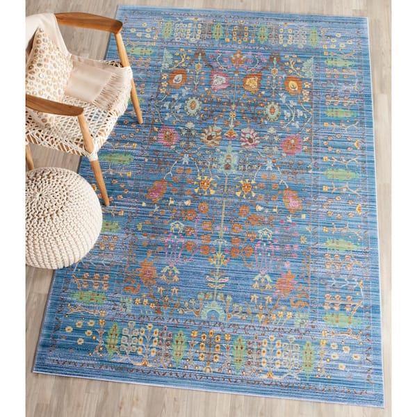 Valencia Blue/Multi 8 ft. x 10 ft. Distressed Border Area Rug