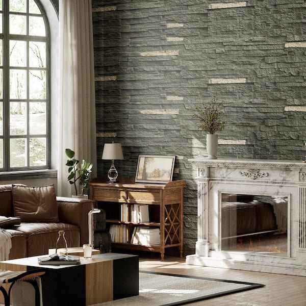 HOMEIBRO 1.2 in. x 3.87 ft. x 1 ft. Faux Stone Tarzan-Gray Polyurethane Decorative Wall Paneling (6-Pack)
