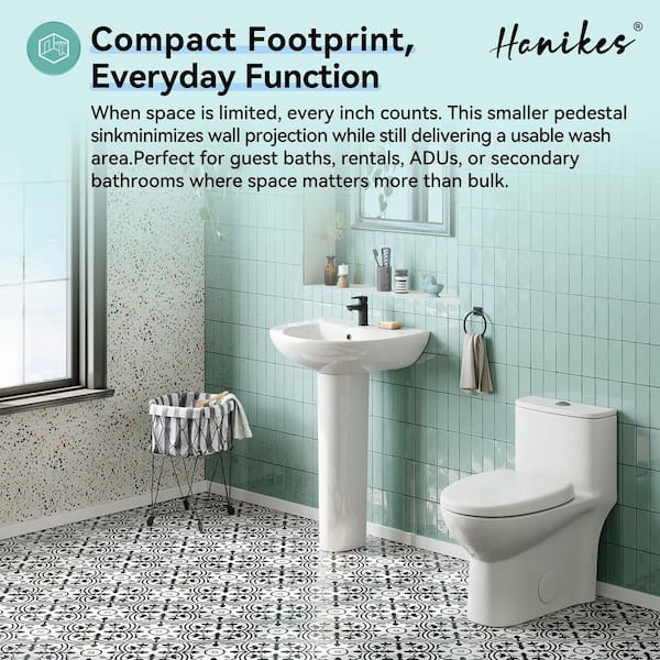 20 1/2 in. White Vitreous China Pedestal Combo Bathroom Sink in U-Shape Design with Overflow