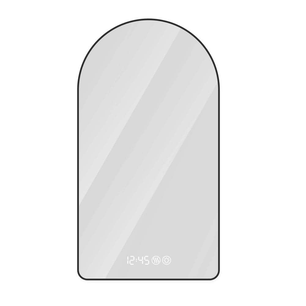 Black 28 in. W x 48 in. H Arched LED Framed Mirror with 3-Color Temperature