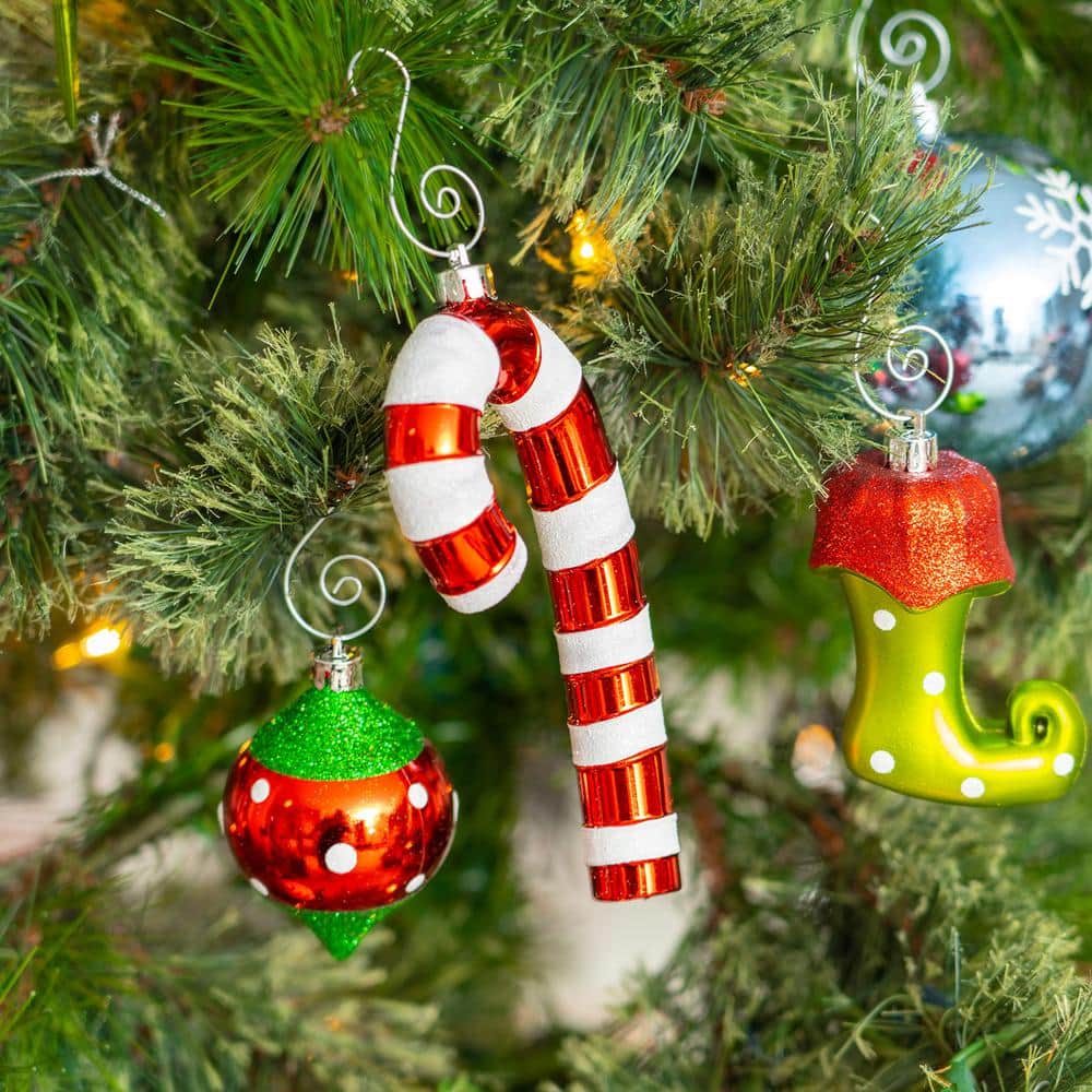 Elf Themed Shatterproof Plastic Christmas Ornament Set - 67 Pieces
