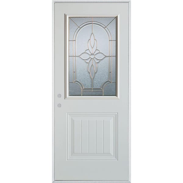 36 in. x 80 in. Traditional Brass 1/2 Lite 1-Panel Prefinished White Right-Hand Inswing Steel Prehung Front Door