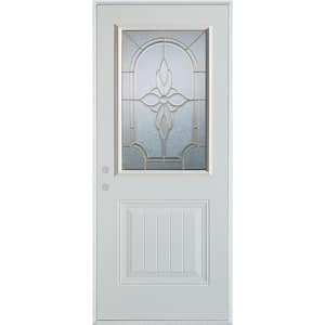 36 in. x 80 in. Traditional Patina 1/2 Lite 1-Panel Prefinished White Right-Hand Inswing Steel Prehung Front Door