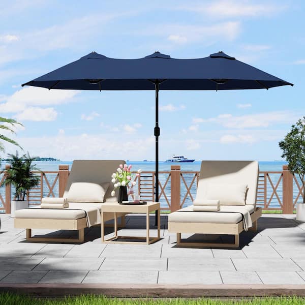 12.5 ft. x 6.6 ft. Market Double-Sided Patio Umbrella Steel Frame Garden Large Waterproof Twin Umbrella in Dark Blue