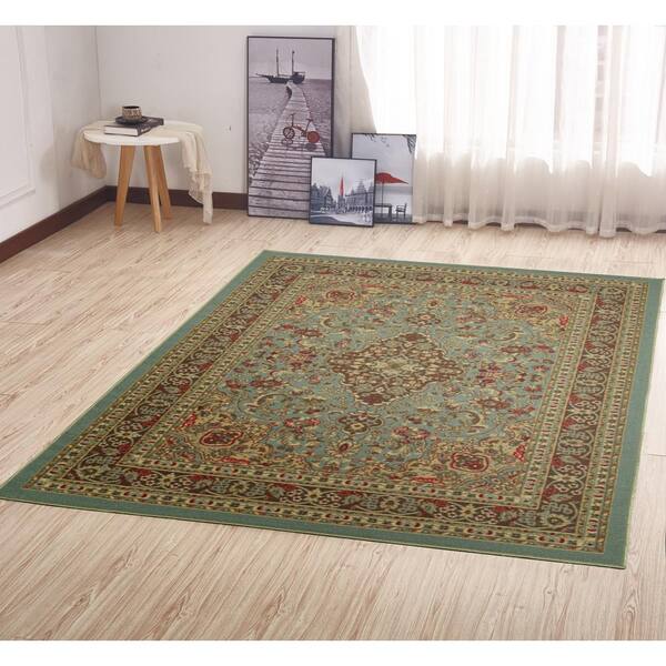 Ottomanson Ottohome Collection Rubberback Oriental Seafoam 5 ft. x ...