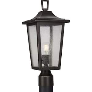 Padgett 1-Light Antique Bronze Outdoor Post Light with Clear Seeded Glass Shade Transitional Coastal