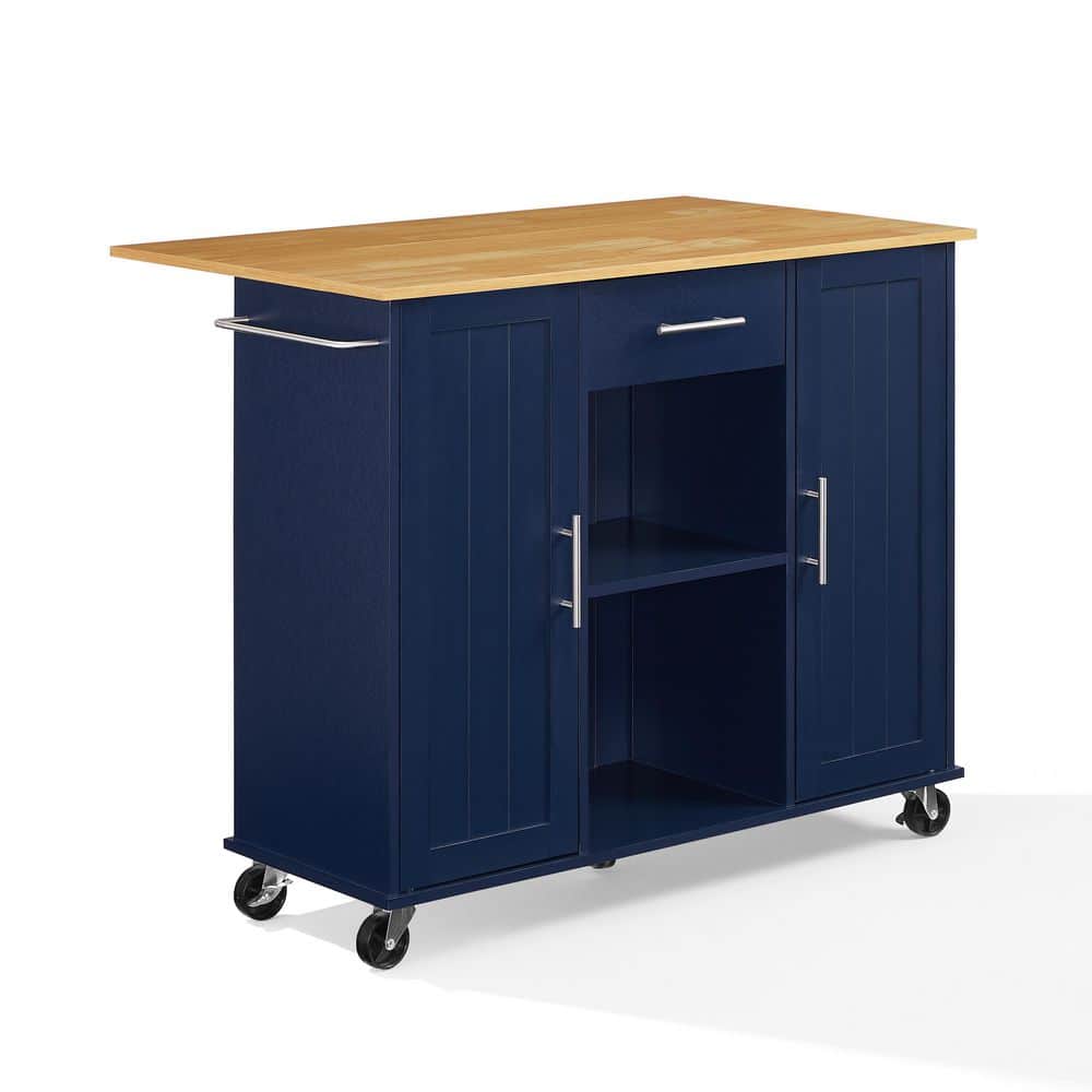 Stella Navy Wood Kitchen Cart with Cabinets