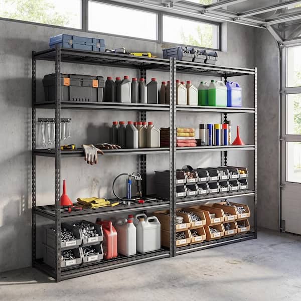 1 PCS 5-Tier Heavy-Duty Garage Storage Shelving Unit with Adjustable Wire Racks, 2000 lbs Capacity in Black