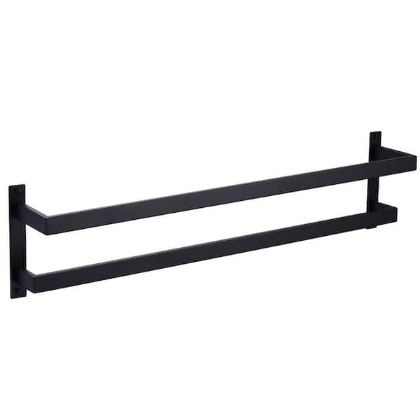 32 in. 2-Bar Towel Rack Wall Mounted Stainless Steel in Matte Black