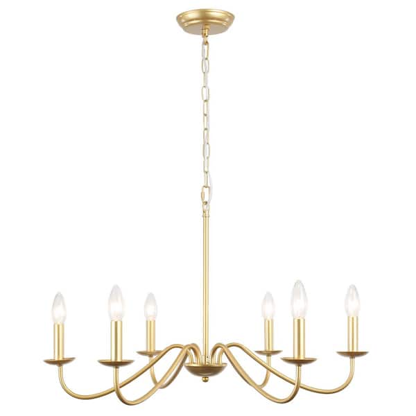 6-Light Classic Golden Candle Style Chandelier for Kitchen Island Dining Room with No Bulbs Included