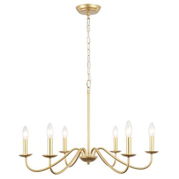 ZJVAIVE 6-Light Classic Golden Candle Style Chandelier for Kitchen Island Dining Room with No Bulbs Included ZJ-D0131-6-PG