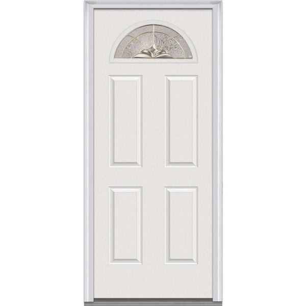 MMI Door 30 in. x 80 in. Heirloom Master Left-Hand Fan Lite 4-Panel Classic Primed Steel Prehung Front Door