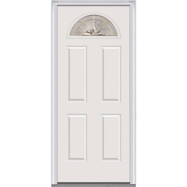 MMI Door 30 in. x 80 in. Heirloom Master Right-Hand Fan Lite 4-Panel Classic Primed Steel Prehung Front Door