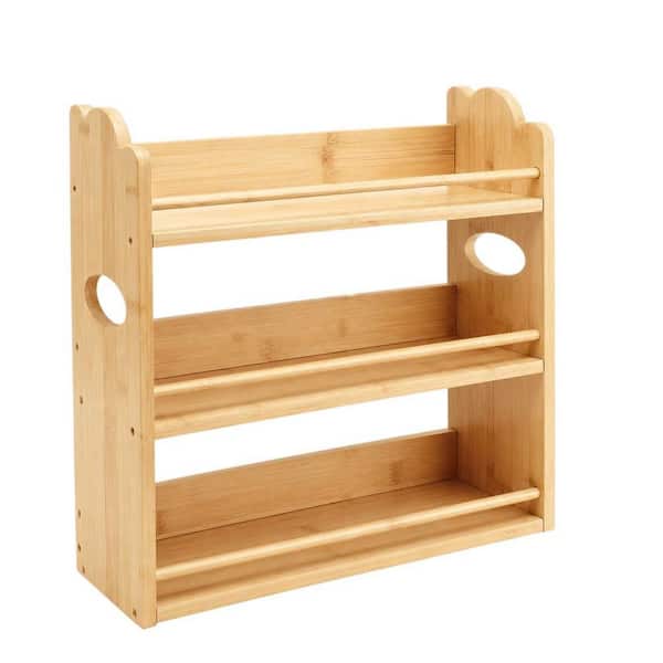 3-Tier 15.74 in. W x 5.11 in. D x 16.53 in. H Bamboo Spice Rack with Handles for Kitchen Counter, Wall Mounting, Brown
