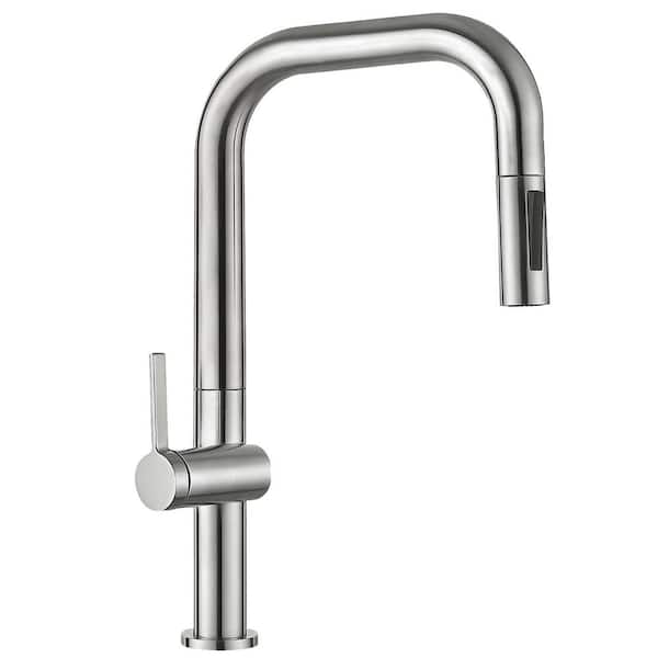 Lead-free 18 in. Single Handle Pull Down Sprayer Kitchen Faucet with 360° Spout Swivel in Brushed Nickel
