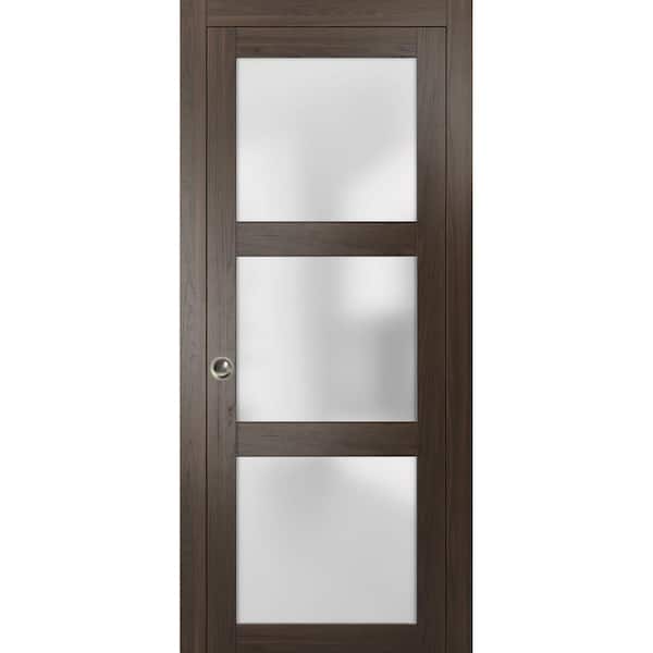 Sartodoors 2552 32 in. x 96 in. 3 Panel Brown Finished Wood Sliding Door with Pocket Hardware