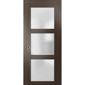 18 in. x 80 in. 3-Panel Brown Finished Wood Sliding Door with Pocket Hardware
