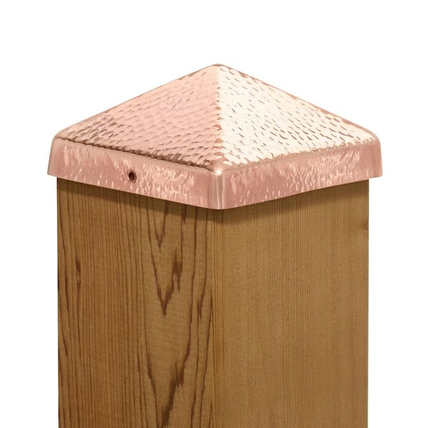 6 in. x 6 in. Hammered Copper Pyramid Slip Over Fence Post Cap