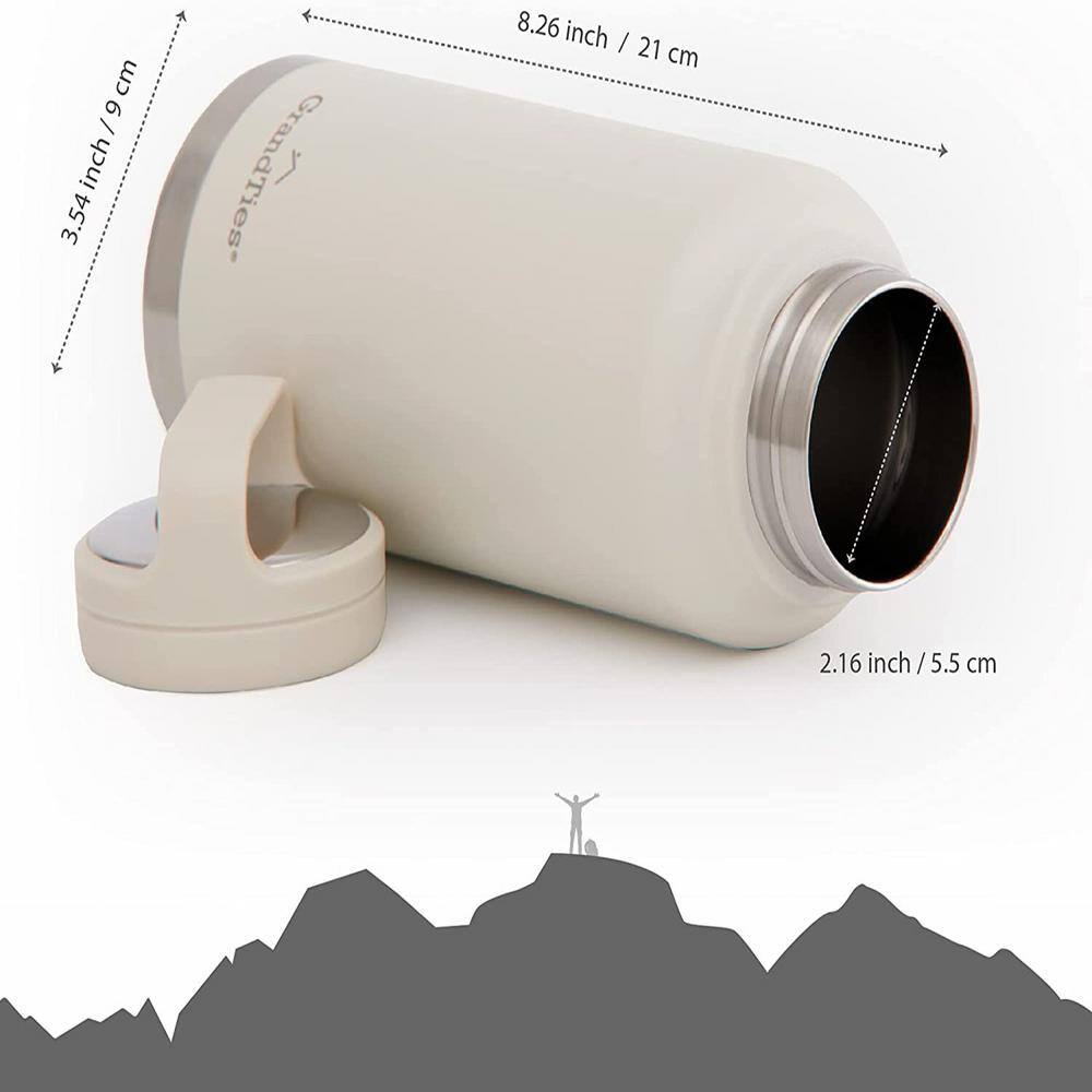 Ivory White 32 oz Double Wall Insulated Stainless Steel Water Bottle with Two Lids