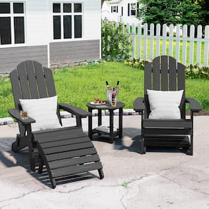 Black Plastic Outdoor Patio Folding Adirondack Chair with Ottoman