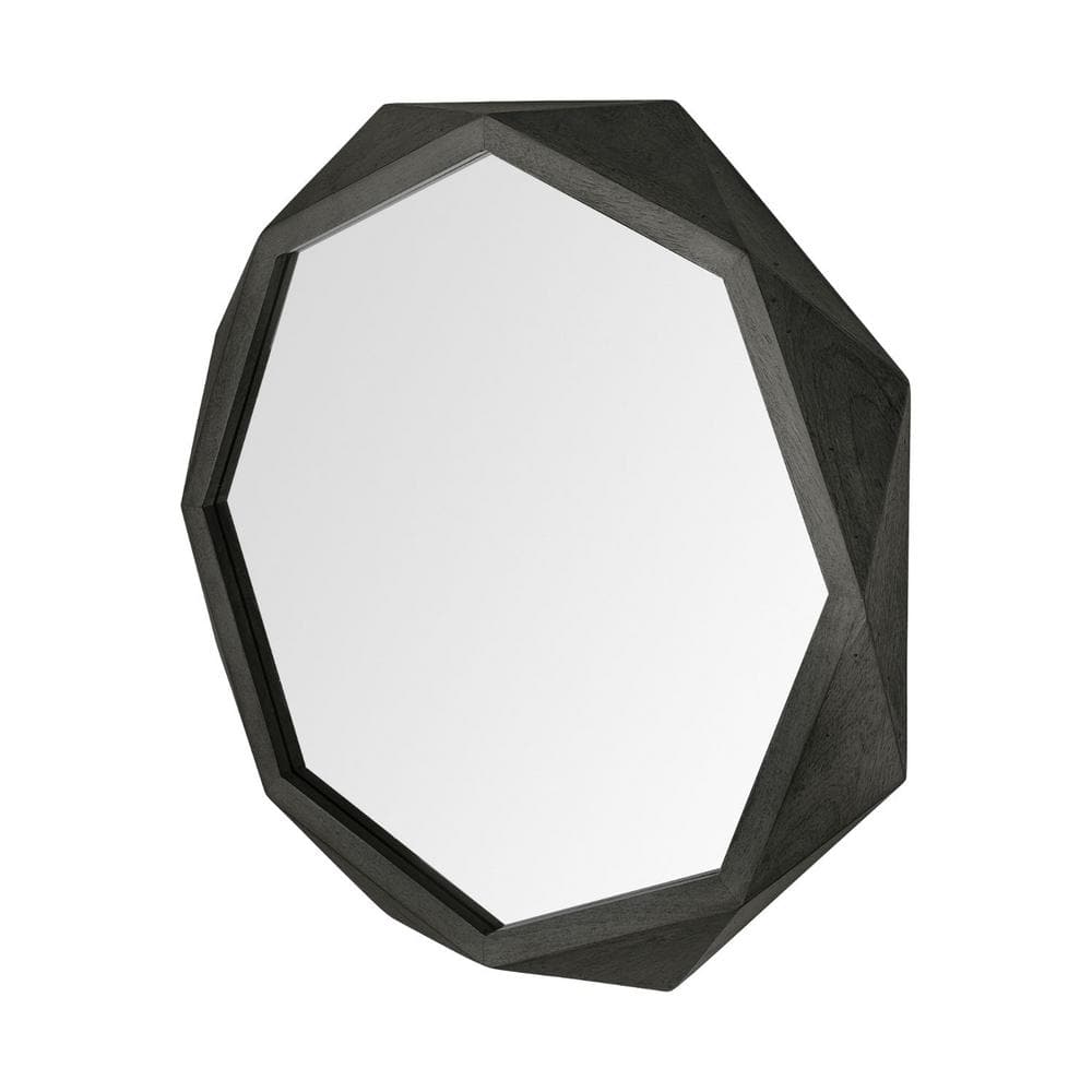 Black Octagonal Solid Wood Bathroom Vanity Mirror