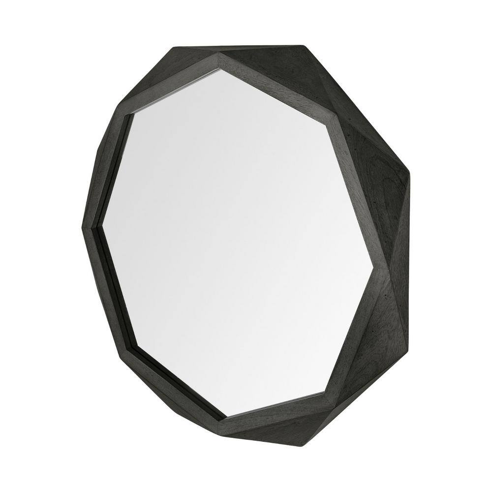 Black Octagonal Solid Wood Bathroom Vanity Mirror