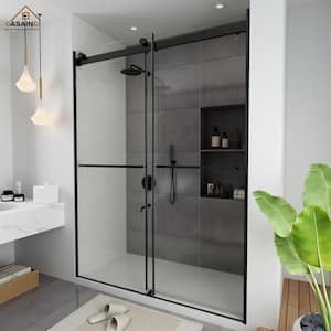 60 in. W x 76 in. H Frameless Double Sliding Shower Door in Matte Nickel with Clear Shower Glass