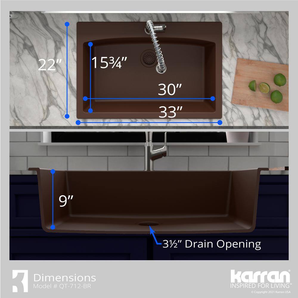 Brown Quartz Composite 33'' Single Bowl Kitchen Sink