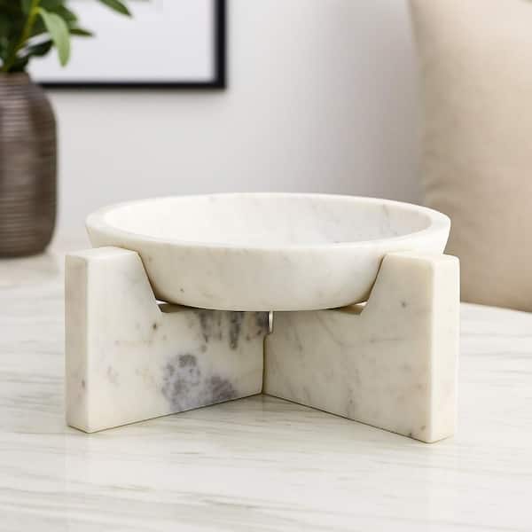 Manny White Round Marble 16 in. Decorative Bowl