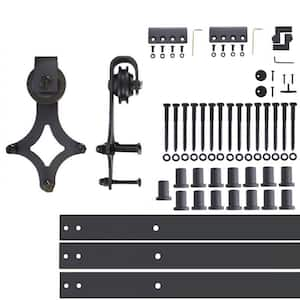 20 ft./240 in. Black Rustic Non-Bypass Sliding Barn Door Hardware Kit Diamond Design Roller for Single Door