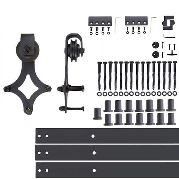 HOMACER 20 ft./240 in. Black Rustic Non-Bypass Sliding Barn Door Hardware Kit Diamond Design Roller for Single Door