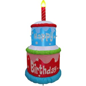 6 ft. Happy Birthday 2-Tier Cake Inflatable with 1 Faux Candles and Lights