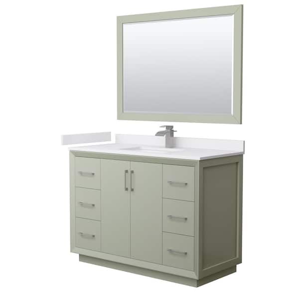 Wyndham Collection Strada 48 in. W x 22 in. D x 35 in. H Single Bath Vanity in Light Green with White Cultured Marble Top and 46 in. Mirror
