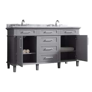 Sonoma 60 in. Double Sink Freestanding Pebble Gray Bath Vanity with Carrara Marble Top (Assembled)
