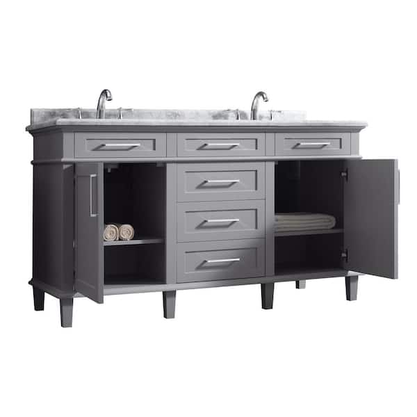 Sonoma 60 in. Double Sink Pebble Gray Bath Vanity with Carrara Marble Top (Assembled)