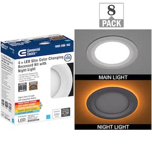 Ultra Slim 4 in. Canless Selectable CCT Integrated LED Recessed Light Trim with Night Light Feature 650 Lumens (8-Pack)