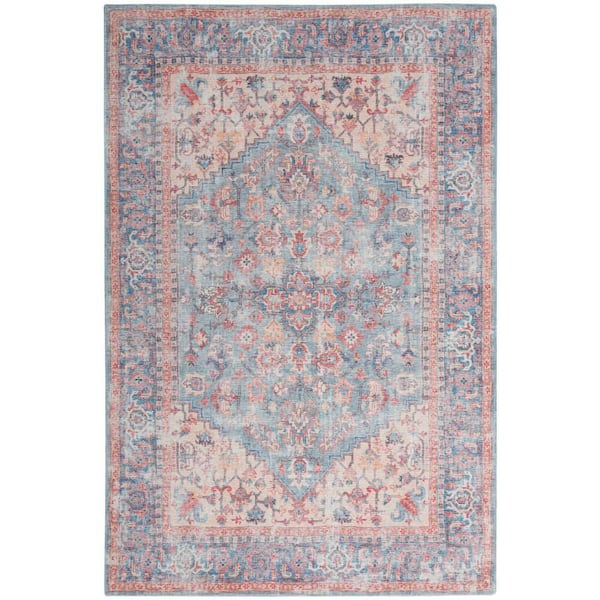 57 GRAND BY NICOLE CURTIS Machine Washable Series 1 Blue Multicolor 6 ft. x 9 ft. Bordered Traditional Area Rug