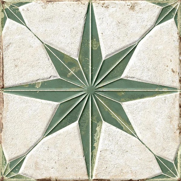 Palmera 9 in. x 9 in. Matte-Layer Tech Green White Porcelain Star Square Tile (6.96 sq ft/case)-13 Pack